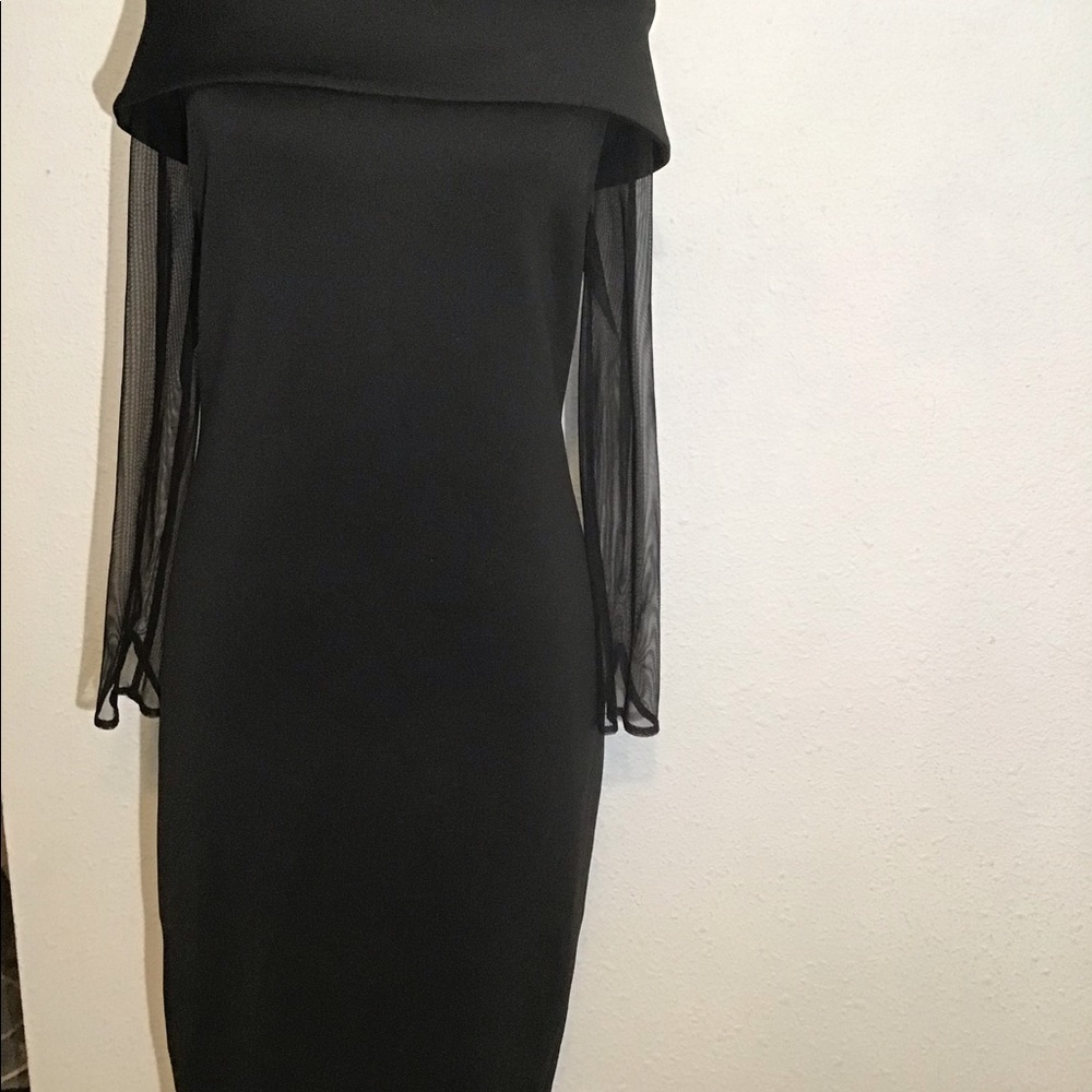 Calvin Klein black off shoulder fold over sheer sleeve sheath dress - Picture 7 of 8